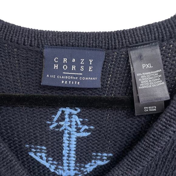 Vintage Crazy Horse Liz Claiborne Nautical Sailing Theme Cardigan Navy Petite XL - Picture 5 of 6